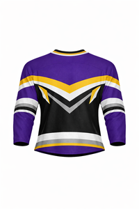 Jersey de Hockey sobre Hielo para Hombre, Morado y Negro a Rayas, Manga Tres Cuartos, Cuello en V, Absorbe la Humedad, Sublimado - Product Image 3