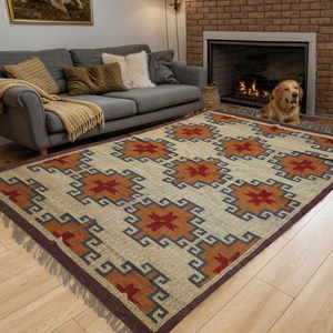 Top Selling Designer Embroidered <b>Boho</b> Style Kilim <b>Rugs</b> Handmade Wool Jute Geometric Pattern Carpet Home Hotel Kitchen Living - Product Image 1