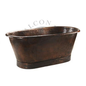 Baignoire autoportante à double pantoufle en cuivre martelé Baignoire de trempage en cuivre antique avec anneaux décoratifs - Product Image 3
