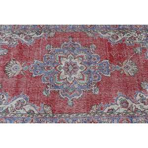 Alfombra Turca Vintage, Alfombra de 3.6x6.9 pies, Alfombra Floral Roja y Azul - Product Image 5