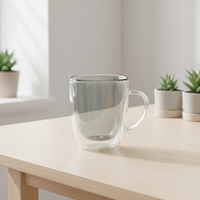 Tasse en verre borosilicate à double paroi 250 ml tout usage 3306345-0.25, style nordique, compatible lave-vaisselle et micro-ondes, pour thé/café