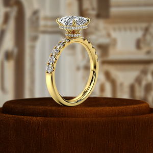 Bague de fiançailles en diamant de laboratoire taille princesse 1CT, halo caché, certifiée IGI, or jaune 14 carats, demi-pavé, bague de mariage - Product Image 4