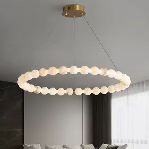 Lámpara de Araña Moderna de Cristal TesseraStone, Luz Blanca Cálida de 3000K, Cobre y Mármol, LED Integrado, 220V, Colgante de Forma Ovalada, Iluminación para el Hogar - Product Image 5