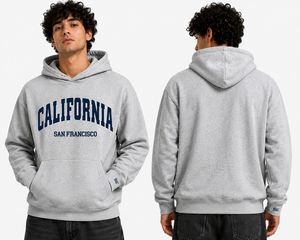 Sweat-shirt à capuche unisexe gris en polaire, coupe ample, décontracté, zippé avec poche avant et impression en relief, 100% coton, hiver - Product Image 1
