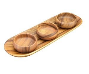 Hot selling Acacia Dinnerware <b>Set</b> Customized <b>serving</b> Tray With 4-Inch Dipping Bowls - Product Image 1