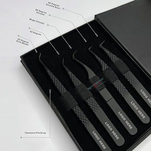 Pinzas profesionales de pestañas con acabado de Plasma negro de acero inoxidable, volumen ruso, flaco, fibra de pestañas de aislamiento curvo de 90 grados - Product Image 5