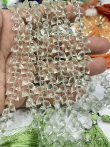 Alif International AAA Cuarzo Amatista Verde Natural Facetado en Forma de Briolette y Lágrima, Taladrado de Lujo, Hilo de 8 Pulgadas, 6x9mm Aprox. Aigs - Product Image 1