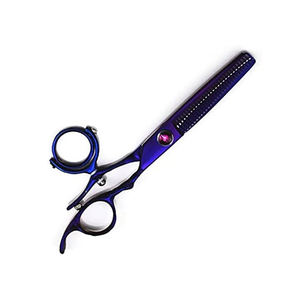 Ciseaux amincissants de cheveux de haute qualité couleur violette miroir polonais acier inoxydable Design Unique anneau Salon ciseaux amincissants - Product Image 1