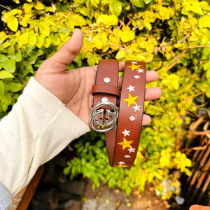 เข็มขัดหนังวัวแบบลำลองปักด้วยด้ายห้าดาวมีความยาวตามสั่งพร้อมหมุดสีเงินสำหรับหัวเข็มขัด - Product Image 6