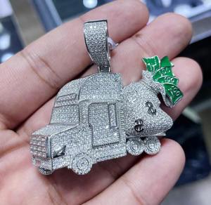 925 Sterling Silver <b>Iced</b> out Moissanite Diamond Truck Money Pendant - Product Image 3