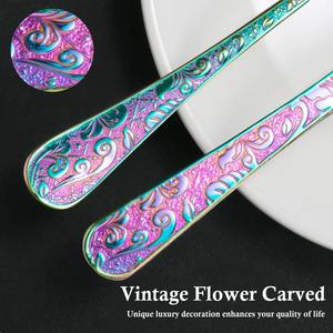 Juego de cubiertos multicolores brillantes con diseño floral para comedor elegante, fiesta de boda, hogar de lujo y accesorios de mesa elegantes - Product Image 5