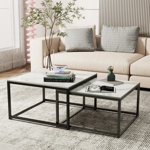 Modern European Eco-Friendly Two-Piece Coffee <b>Table</b> Set with Metal Frame and Square <b>Marble</b> Pattern for Home Office - Product Image 5