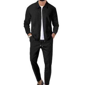 Ensemble Jogging Deux Pièces Personnalisable en Coton pour Homme, Style Streetwear Patchwork, pour Survêtement Hiver Polaire (Veste et Pantalon) - Product Image 1