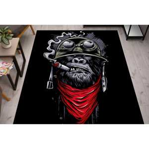 Tapis imprimé scène chimpanzé - Épais, adapté aux animaux domestiques, décoration de salon, tapis à poils doux - Product Image 1