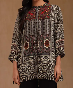 Ropa de mujer india y pakistaní de alta demanda vestido rojo étnico con estampado negro Kurti Casual traje de moda holgado - Product Image 2