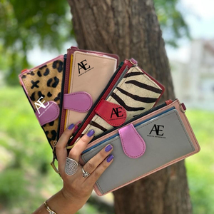 จริงทําด้วยมือรีไซเคิลสัตว์พิมพ์ขนสัตว์หนังผู้หญิงคลัทช์สไตล์Stubbyสีรุ้งMultiuseกระเป๋ากระเป๋าสตางค์ผู้ถือบัตรATM - Product Image 1