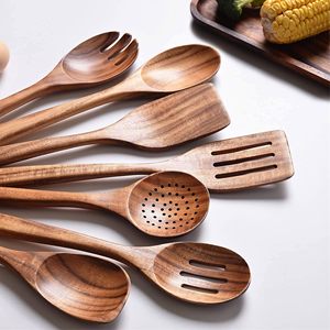 R 6 uds cucharas de madera cucharas de sopa de madera para comer mezclar Juego de Herramientas de cocina de madera de mango de Acacia Natural hecho en La India - Product Image 3