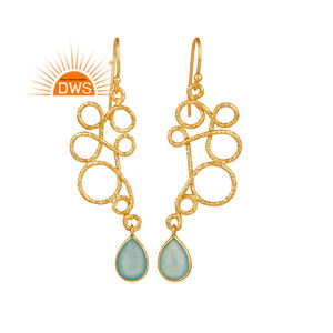 Meilleure vente en argent sterling plaqué or 18 carats naturel Aqua calcédoine pierres précieuses balancent boucle d'oreille Demi bijoux fins pour les femmes - Product Image 1