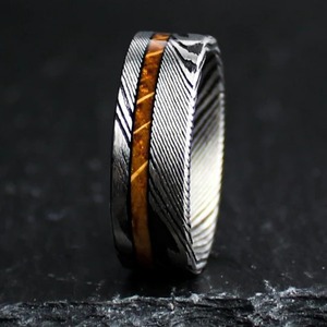 Anillo de Bodas de barril de whisky de Damasco de acero transparente personalizado, joyería de acero transparente hecha a mano para mujer, regalo de compromiso - Product Image 3