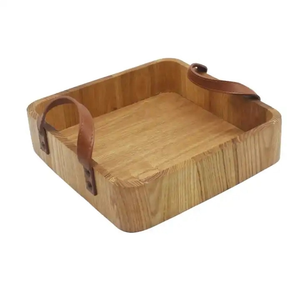 Bandeja de servicio de madera de acacia moderna, cubiertos aptos para lavavajillas con mango de cuero para fiesta real, restaurante, Hotel, bebidas, servicio de comida - Product Image 1