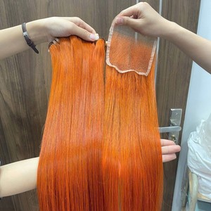 Extensiones de cabello de trama recta de hueso de Color naranja, venta al por mayor, cabello humano vietnamita, paquetes de cabello liso de hueso y cierre de encaje - Product Image 3