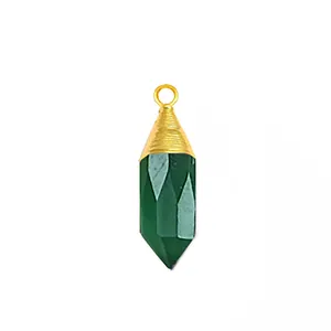 18 карат позолоченный зеленый оникс острый драгоценный камень обернутый проволокой камень кулон и ювелирные изделия амулеты модный точечный кулон
