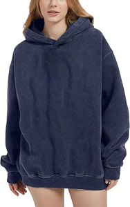 เสื้อฮู้ดดี้สตรีทแวร์ปักลายหรูหราแบบกำหนดเองสำหรับฤดูหนาว ผ้าฟลีซแบบวินเทจทรงโอเวอร์ไซส์ ล้างสีแบบแอซิดวอช ทำสีซีดแบบซันเฟด แต่งดีเทลขาดๆ - Product Image 3