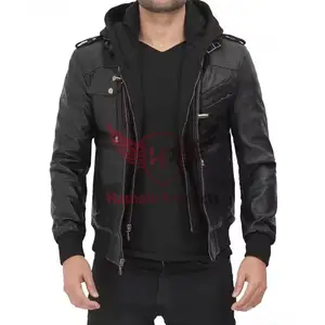 Wholesale Collection Custom Fashion Men's Racer Motorcycle Genuine Leather Jackets - Bomber Style with Hood - Superior Quality