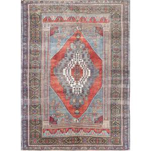 Alfombras de Lana Anudadas a Mano Nuray, Diseño Rectangular con Medallón Rojo Naranja y Patrones Abstractos para el Hogar, para Sala de Estar y Dormitorio, 9x12, Pae-2968 - Product Image 1