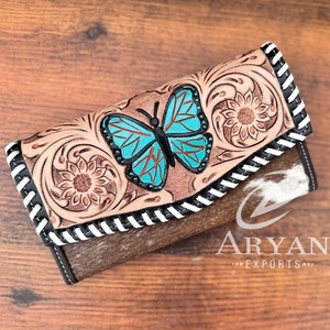 คลัทช์แกะสลักมือดีไซน์สวยกระเป๋าเงินหนังวัวสีเทอร์ควอยซ์ดีไซน์สวย - Product Image 1