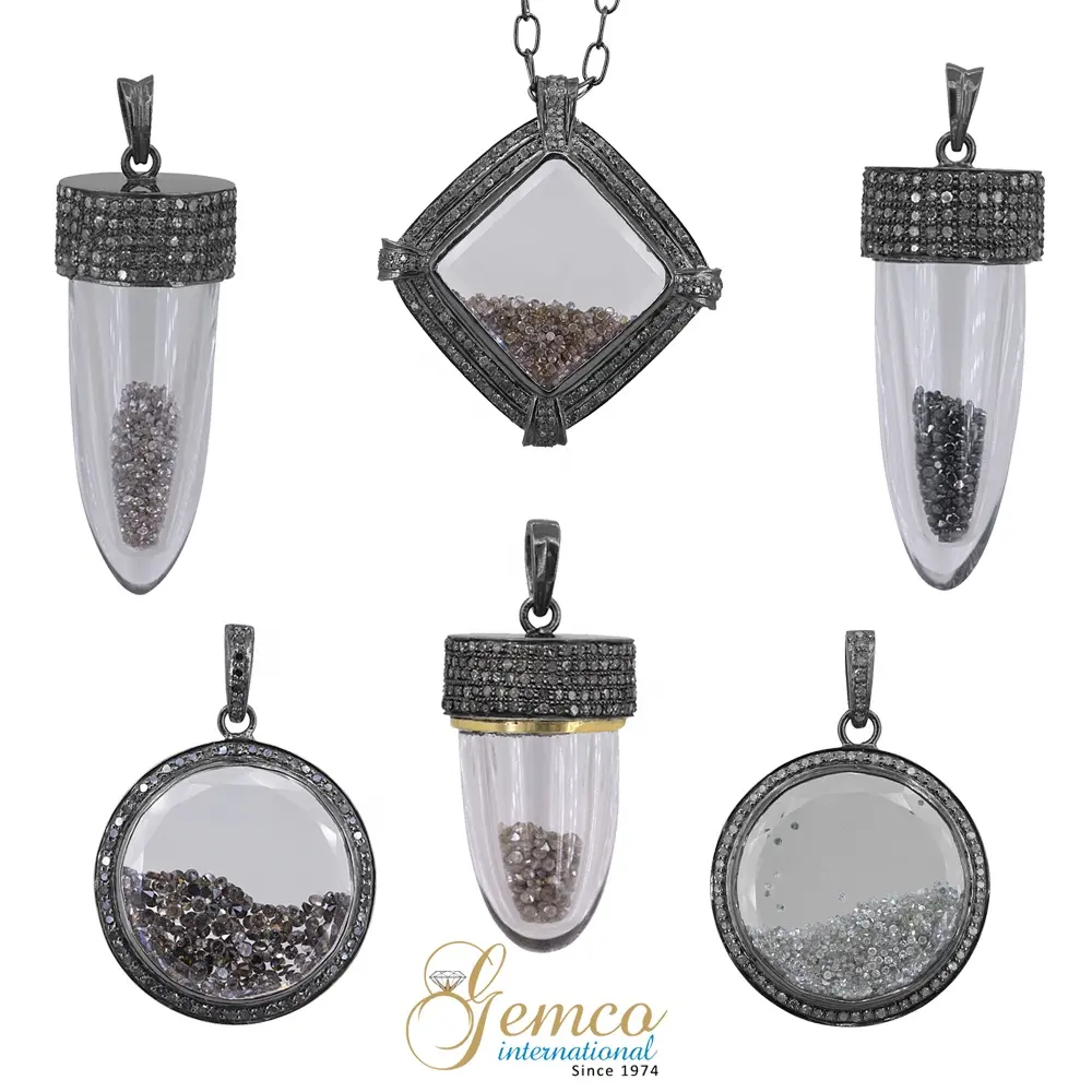 Perhiasan Perak Sterling 925, Liontin Pengocok Kristal Berlian Alami, Perhiasan Batu Permata Berlian Grosir