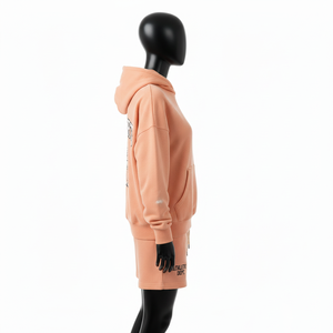 Ensemble de survêtement en molleton de coton et polyester 320 GSM de qualité supérieure pour femme, couleur beige pêche, tenue décontractée avec logo brodé - Product Image 2