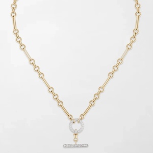 Linked 2.02 Carat Round Lab Grown Diamonds Diamond T-Bar Chain GH-VS In 14K Yellow Gold Bridal Wedding Engagement Party Wear - Product Image 1