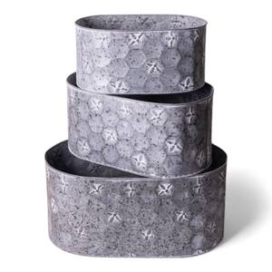 Pot de fleurs en métal galvanisé à motif gaufré simple pour la décoration de jardin rustique de style ferme - Product Image 3