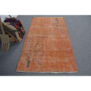 Alfombra de área de lana turca Vintage 3.8ft X 6.7ft Naranja Oasis Técnica de tejido plano Rectángulo grande Diseño de pasillo para habitaciones Látex - Product Image 1