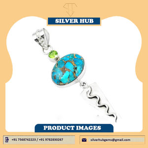 Vente en gros de pendentif en argent sterling 925 bleu cuivre turquoise pierre précieuse fait à la main style vintage bohème serpent fournisseur de pendentif - Product Image 4