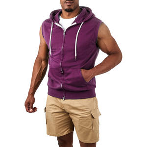 <b>Mens</b> Slim Fit <b>Sleeveless</b> Lightweight Zip-up Hooded Vest Purple Cotton Zip up <b>Hoodie</b> - Product Image 1