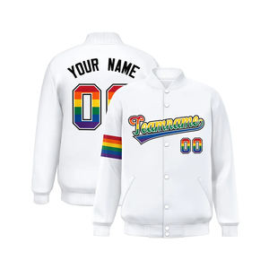 Venta al por mayor High Street Style hombres personalizados béisbol Letterman Stand Collar chaqueta Arco Iris Varsity Chaqueta larga servicio OEM para - Product Image 1