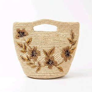 Sac fourre-tout en raphia tissé vintage brodé, écologique, à motif floral, avec bandoulière, pour la plage et les voyages estivaux quotidiens - Product Image 2