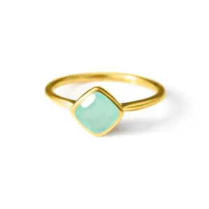 925 Sterling Silver Aqua Chalcedony Cushion Shape Gemstone 10mm Strieght Band Finger Ring Wholesale Jewelry For Women