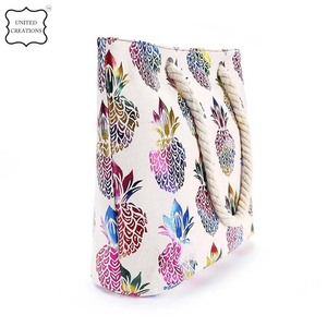 Sacs à main à bandoulière imprimés de grande capacité personnalisés Sacs fourre-tout pour femmes avec corde de coton Sac bio de grande capacité de poche - Product Image 4