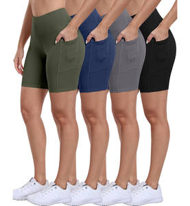 Pantalones cortos de motorista con bolsillos estampados de camuflaje de poliéster al por mayor pantalones cortos de yoga para gimnasio personalizados pantalones cortos de yoga deportivos para mujer - Product Image 5