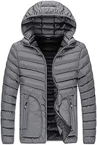 Venta al por mayor de alta calidad de los hombres de invierno de color sólido Chaqueta de algodón-de manga larga, con capucha, cremallera, con bolsillos, diseño hinchado - Product Image 5