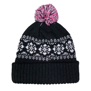 High Quality Jacquard Beanies Fashionable Custom Winter Hats with <b>Pom</b> Woven Badge Fleece Lining - Product Image 4