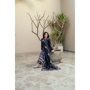 FLORENT 3PC Chiffon Lawn Embroidered Summer Shirt Dupatta & Trousers <b>Set</b> with Khaddi Net <b>Embroidery</b>-BIC-4826 - Product Image 5