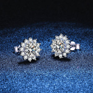 925 Sterling <b>Silver</b> Women's Luxury Gold-Plated VVS Moissanite Diamond Halo Stud Earrings Cute Iced Screw Back Gift for Occasions - Product Image 3