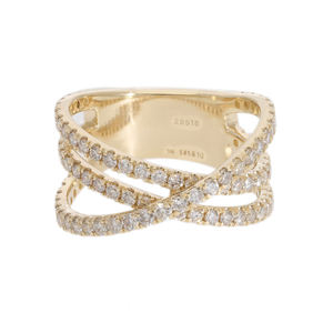 Anillo elegante de banda entrecruzada de varias filas de oro de 14 quilates para mujer, Natural diseño cruzado de diamante, pieza de declaración de joyería fina moderna - Product Image 1