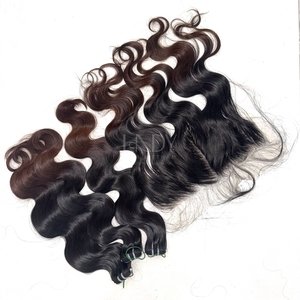 Paquetes de color de punta ondulada de cuerpo de cabello crudo de alta calidad con frontal y paquetes para hacer pelucas - Product Image 4