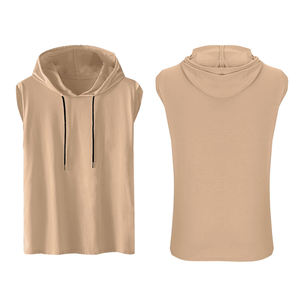 Jersey de alta calidad para hombre, camiseta sin mangas para Fitness, sudaderas con capucha para hombre, tela de lana teñida lisa, gimnasio, Fitness con capucha - Product Image 3