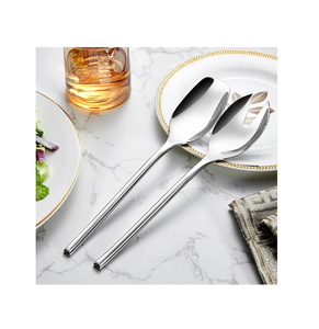 Juego de 4 cucharas con mango de servidor de ensalada de acero inoxidable para servir ensaladas cubiertos hechos a mano más exigentes - Product Image 2